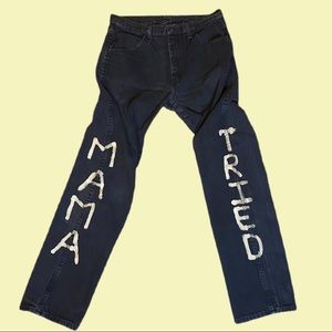 “MAMA TRIED” bleach dyed vintage rustler jeans